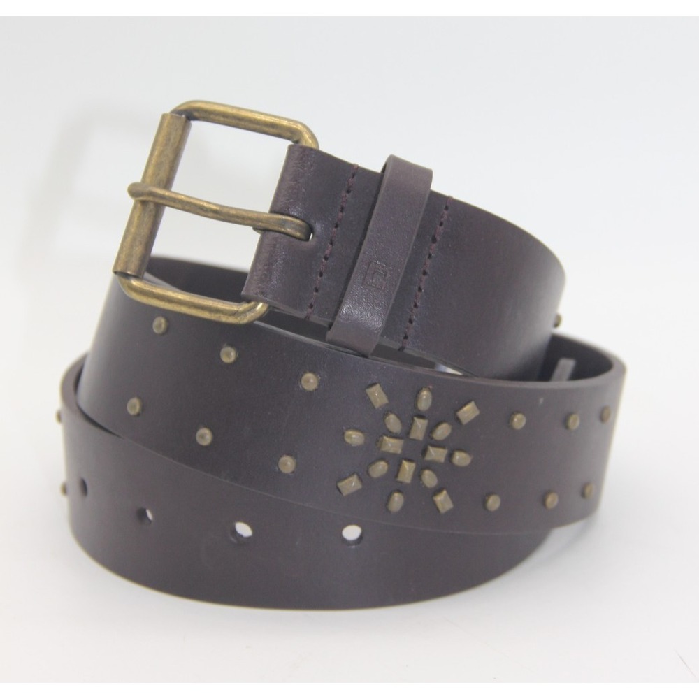 Y2K Chaps Brown Genuine Leather Studded Belt Women's Size S NWT 7810033/210